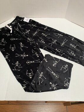 NWT Black Size XL Fleece Skeletons Lounging Sleep Pants Bottoms